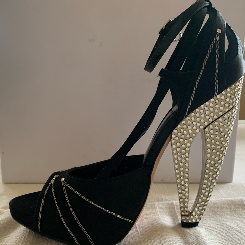 RARE Runway Dior by Galliano Folies Sandal Crystal Heel Black Satin 38 NIB - Picture 2 of 12